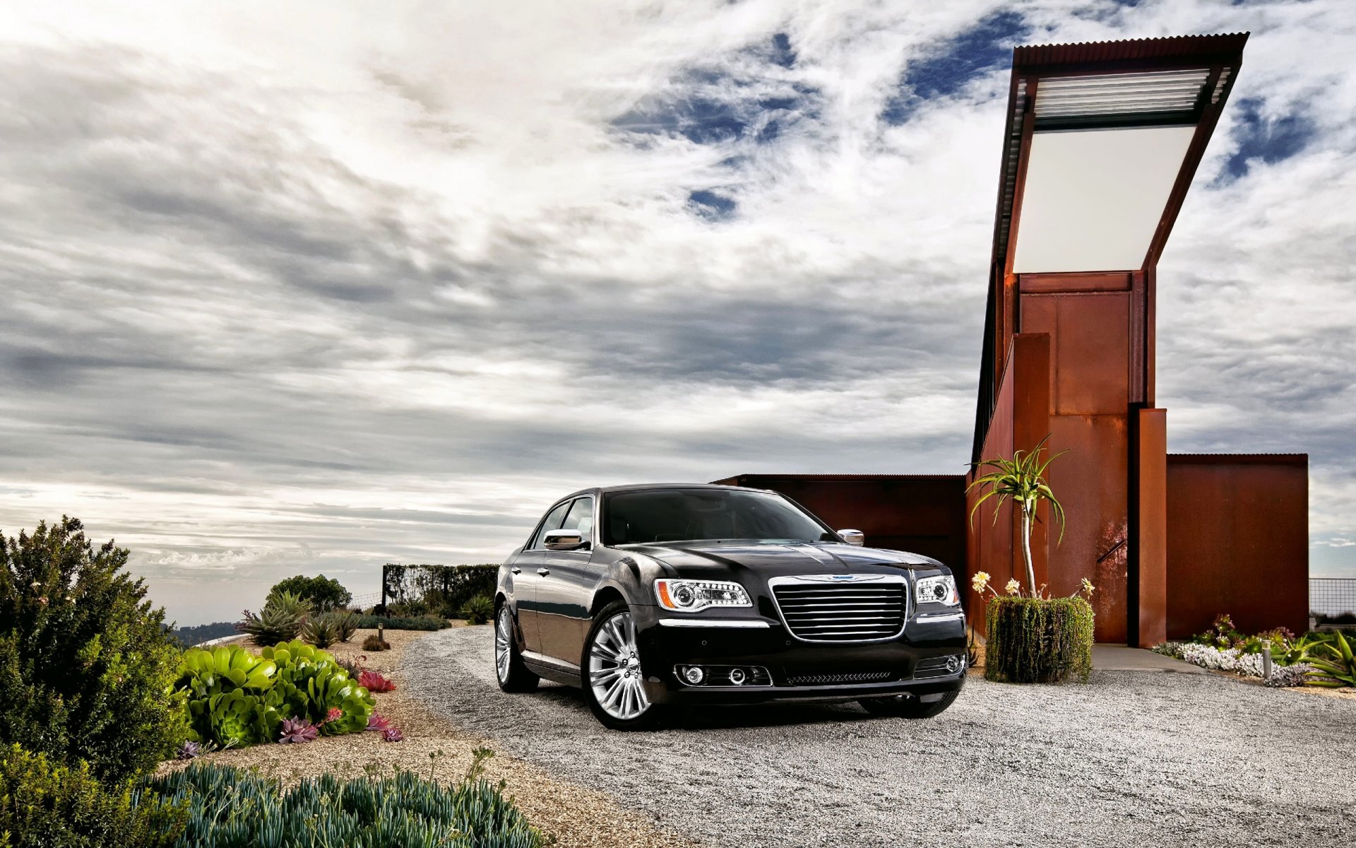 chrysler auto nero berlina cielo costruzione anteriore auto