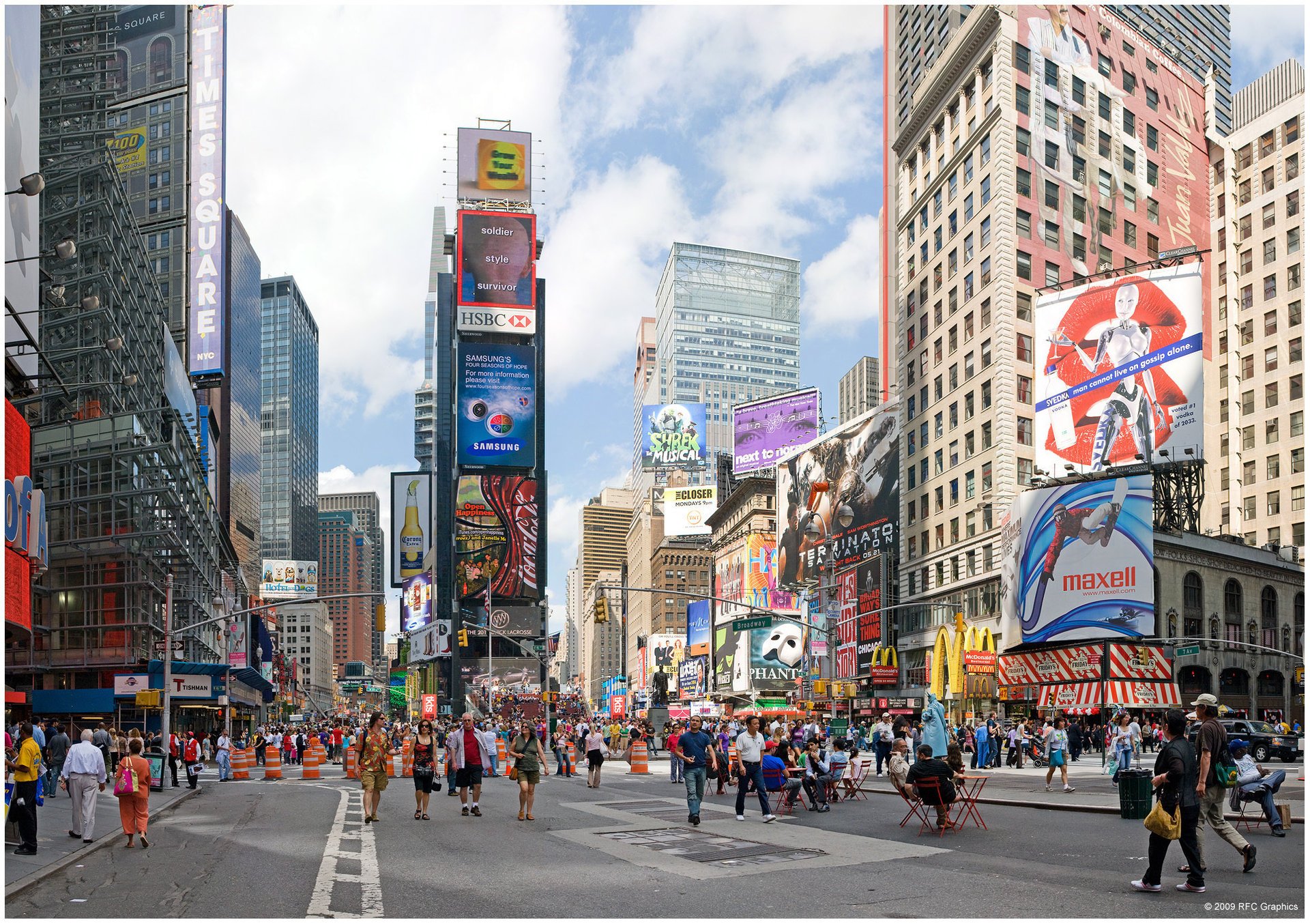 new york america street city america usa skyscrapers pedestrians people clouds sky metropolis signage advertising storefront