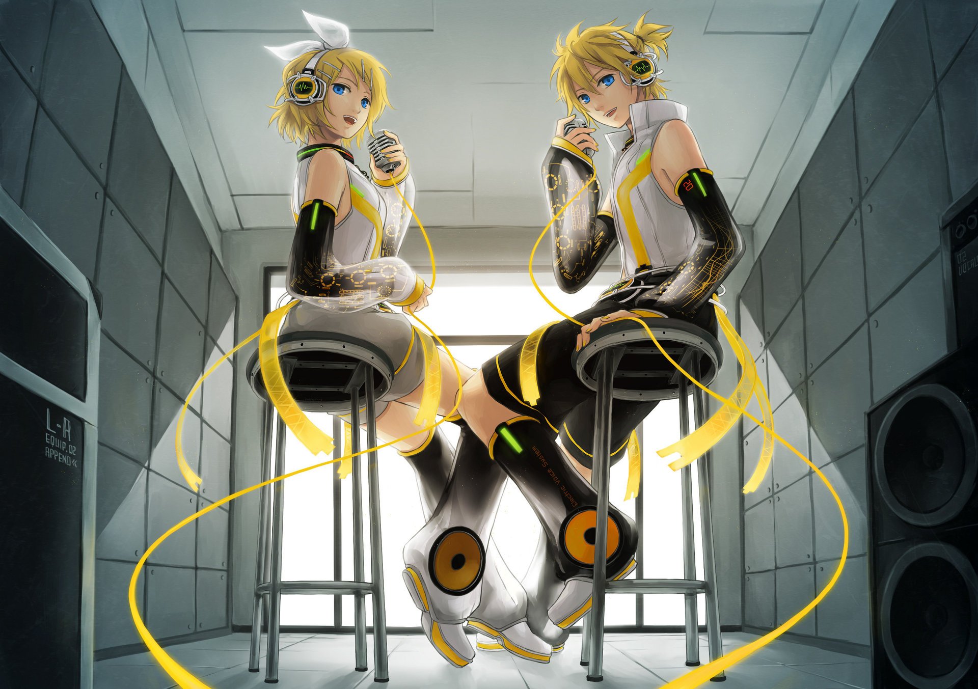 вокалод аниме микрофон концерт дуэт музыка kagamine len рисунки девушки близняшки-а девушки-а