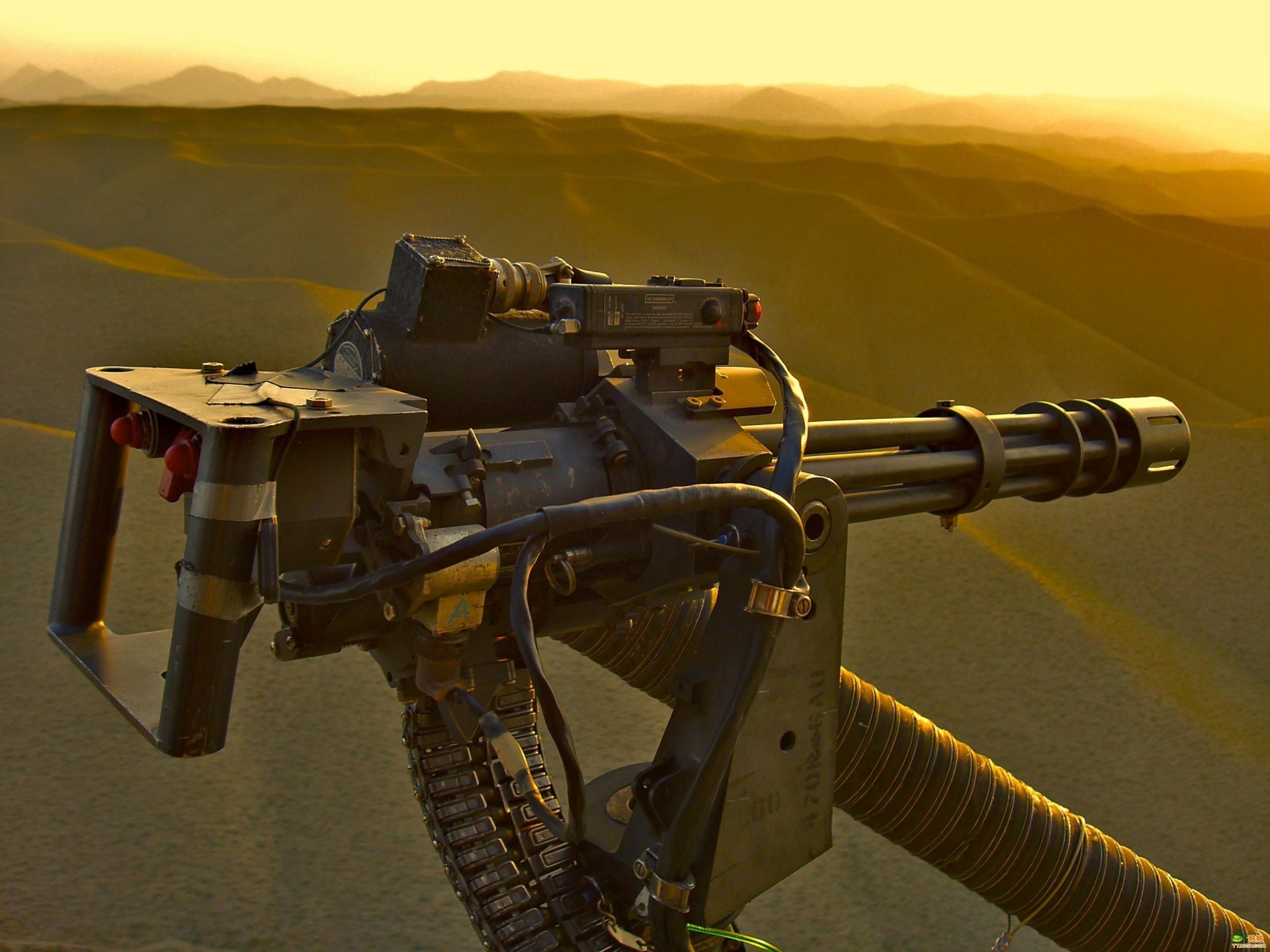 machine gun gatling helicopter weapons sunset