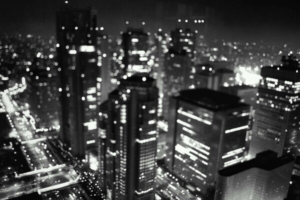 Macro shooting of night skyscrapers