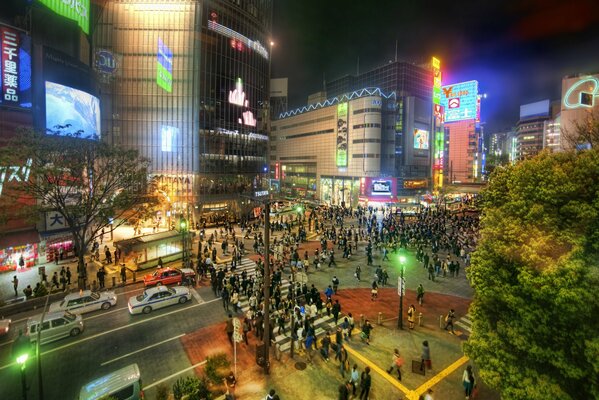 Straßenrausch und Wolkenkratzer in Tokio