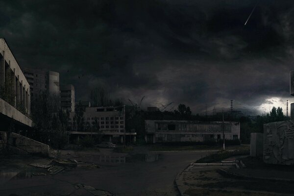 Verlassene Gebäude von Tschernobyl im Dunkeln