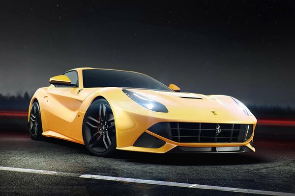 Jaune Ferrari F12 de jaune sur la route