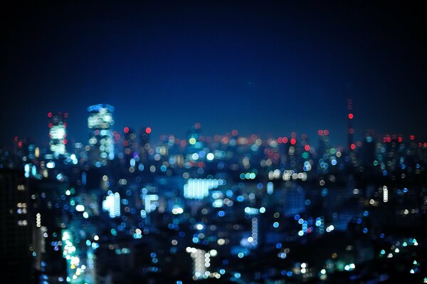 The lights of the big city illuminate the night sky