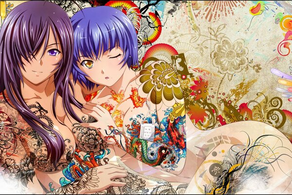 Patrones multicolores en chicas anime