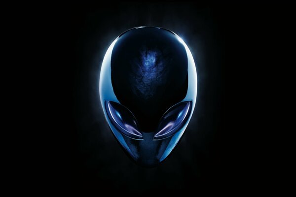 The head of an android alien on a black background