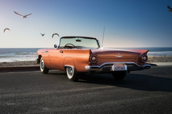 Une voiture de 1957 garée près de la mer