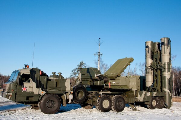The Triumph anti-aircraft missile system is aimed at the winter sky