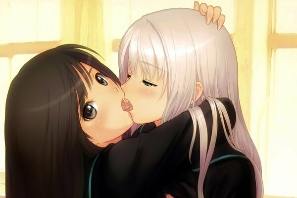 Chicas anime besos en los labios