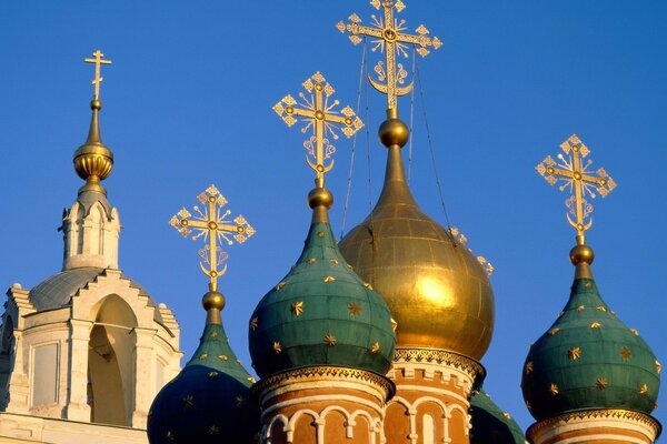 The domes of the cathedral towering to the sky