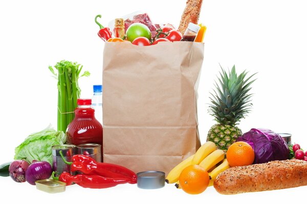 Supermarket products on a white background