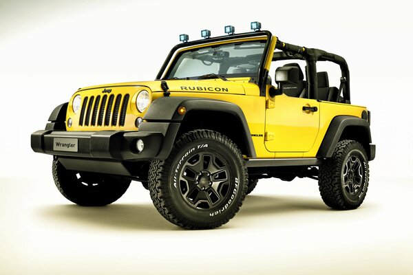 SUV yellow jeep on white background