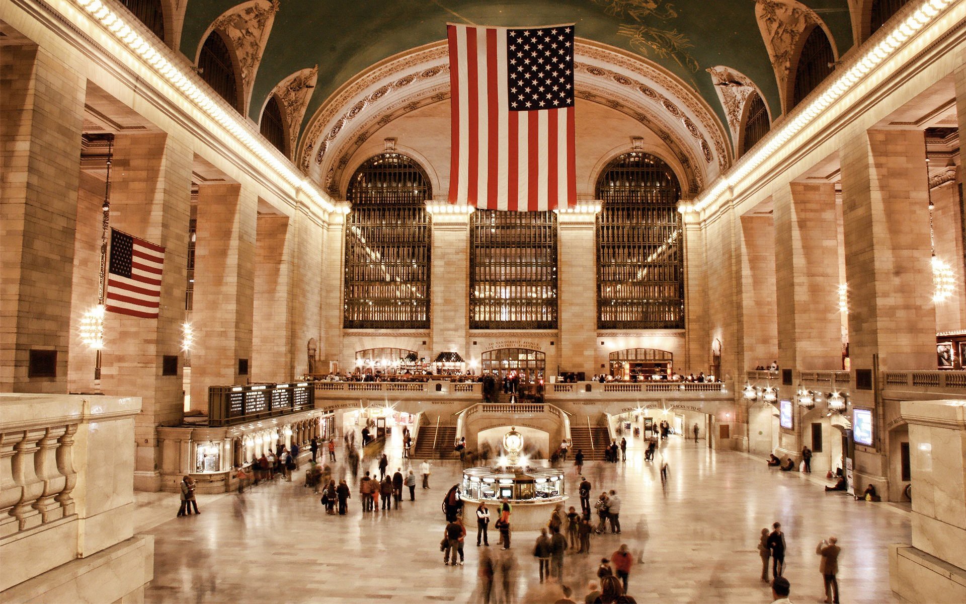 town people flags united states railway station