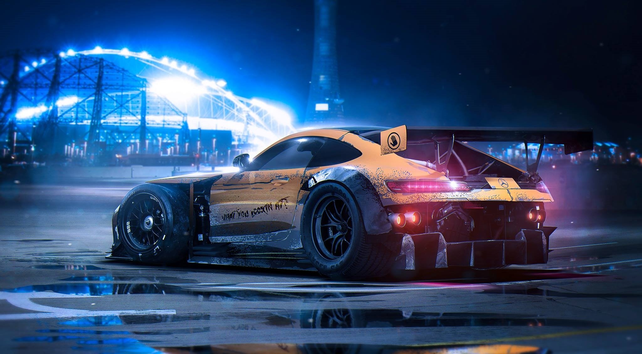 mercedes-benz amg gt 2015 nigth posteriore rendering di khyzyl salem