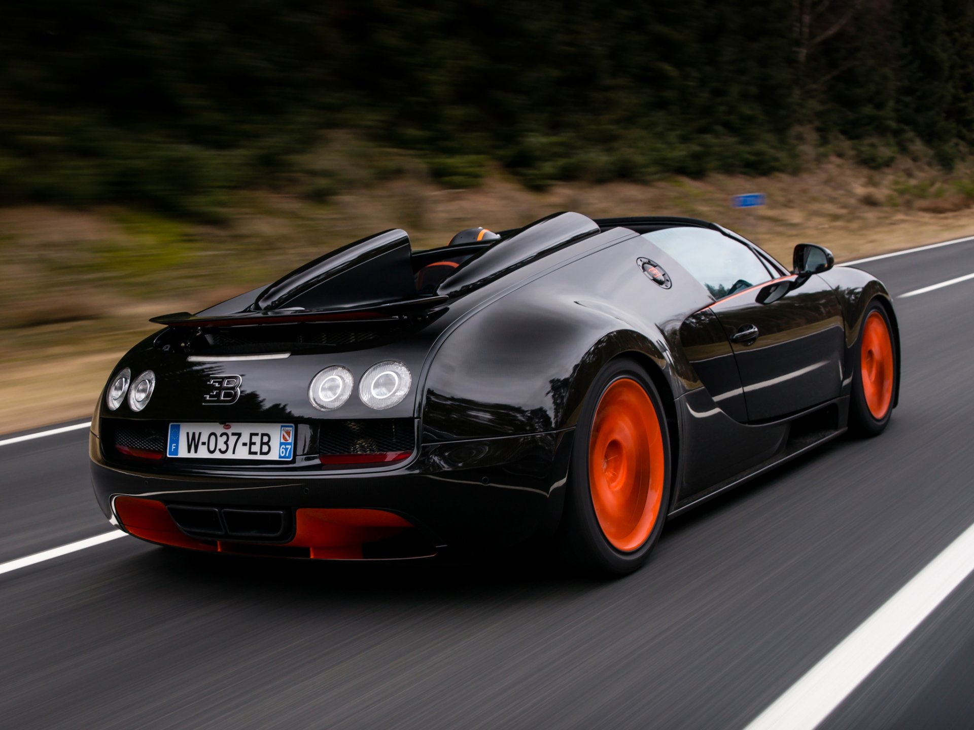 bugatti veyron grand sport roadster vitess wrc édition voiture route vitesse supercar noir orange