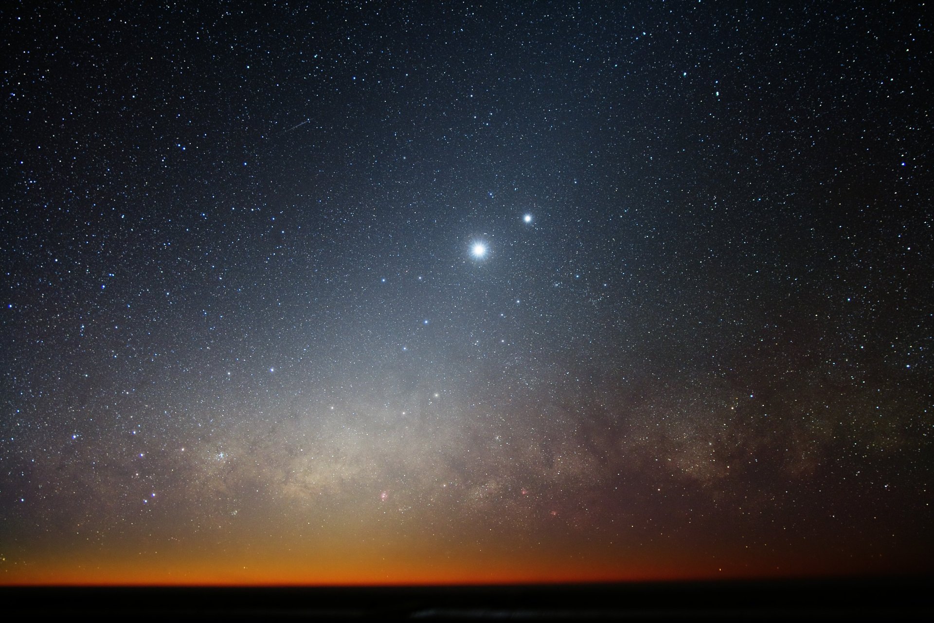 the moon horizon the milky way stars galaxy venus the universe