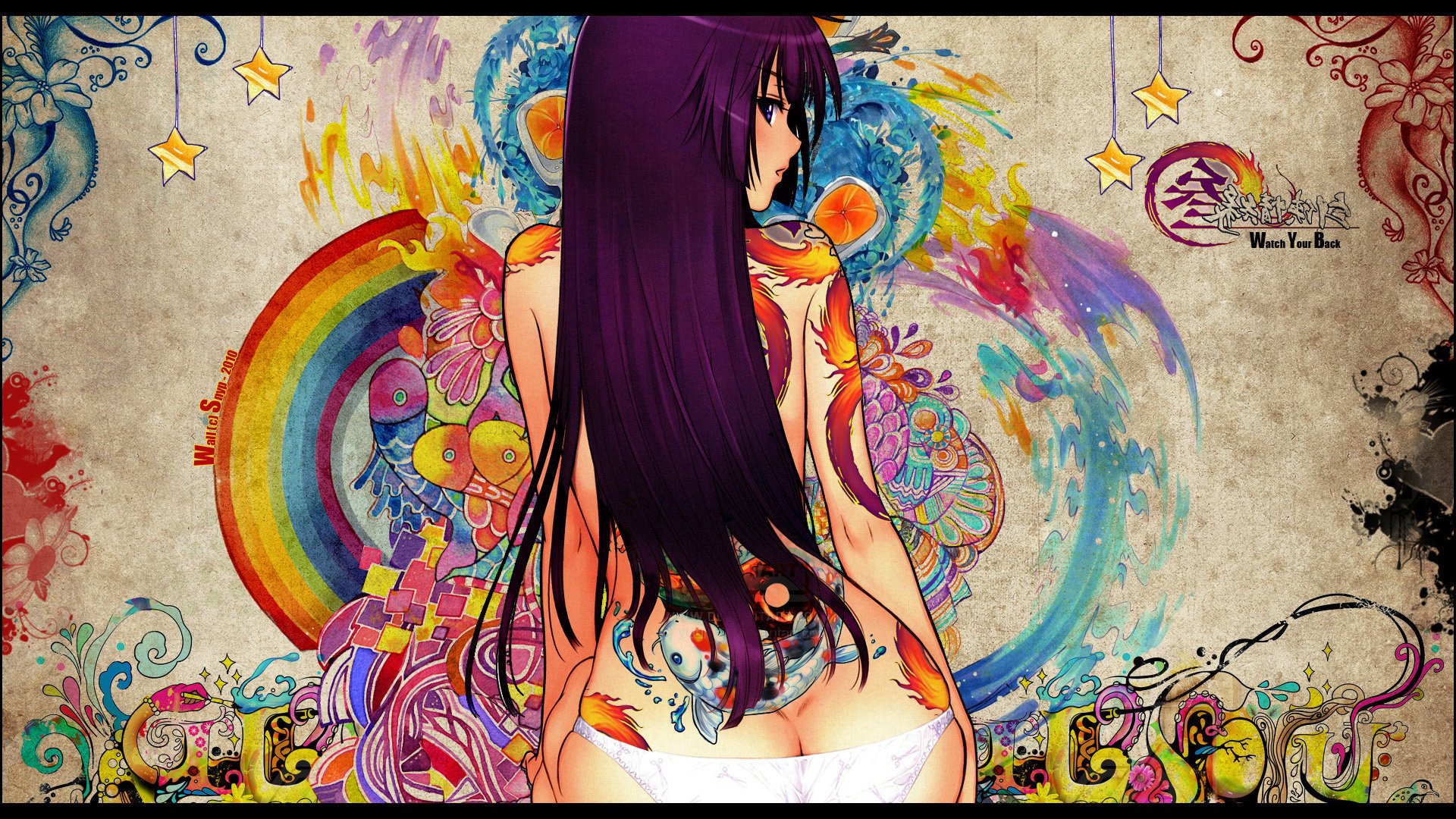 girl back tattoo asia colors drawings girls tattoo anime panties ass look graffiti