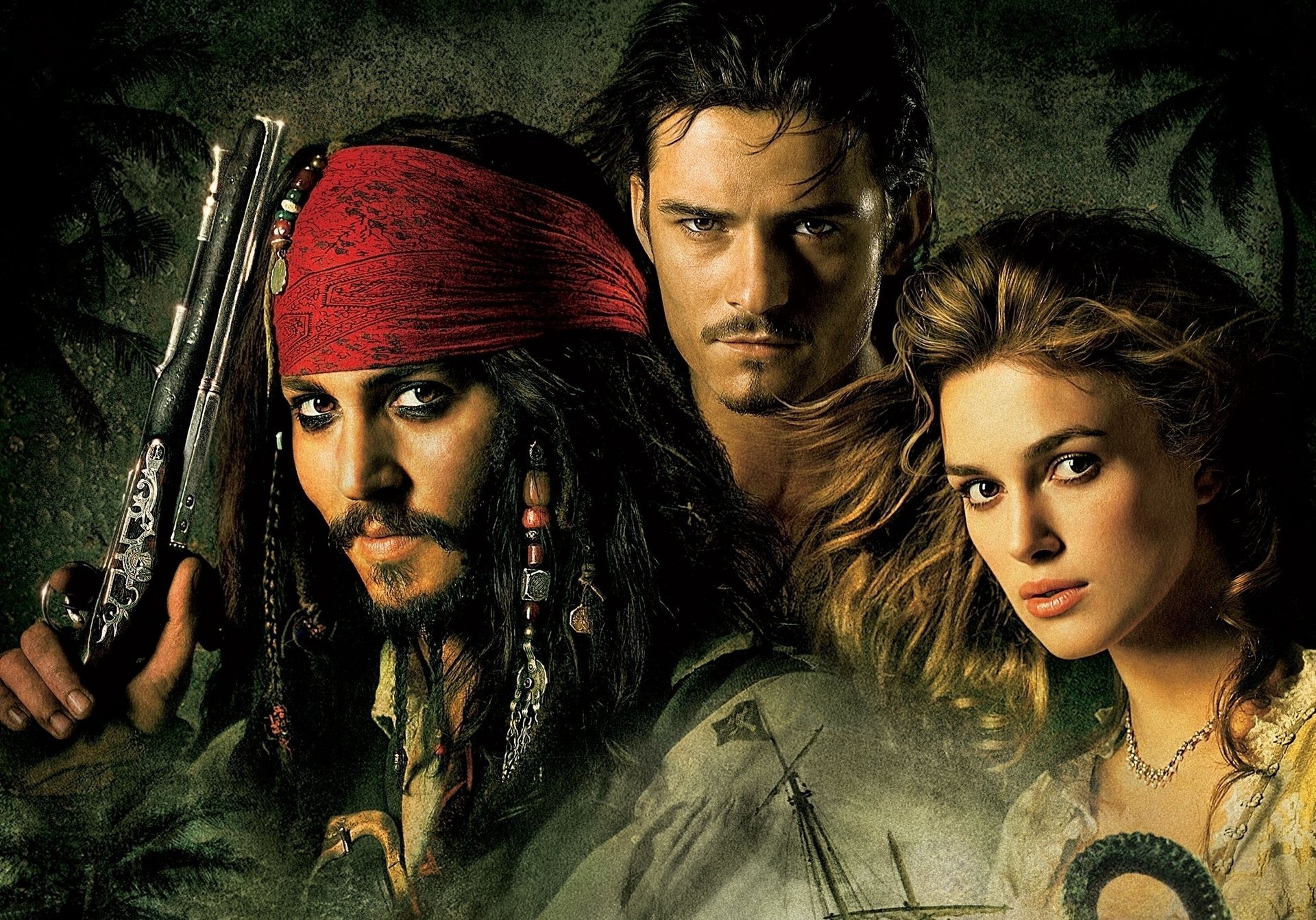 the pirates of the caribbean the curse of the black pearl johnny depp film orlando bloom johnny depp pirati dei caraibi film eroi attori orlando bloom armi pirata sguardo occhi faccia film attori cinematografici