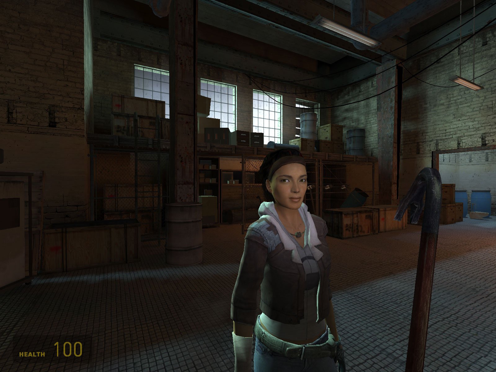 half-life 2 alix city-17 city-17 labor spiel mädchen schrott boxen werkzeuge blick augen grafik screenshot