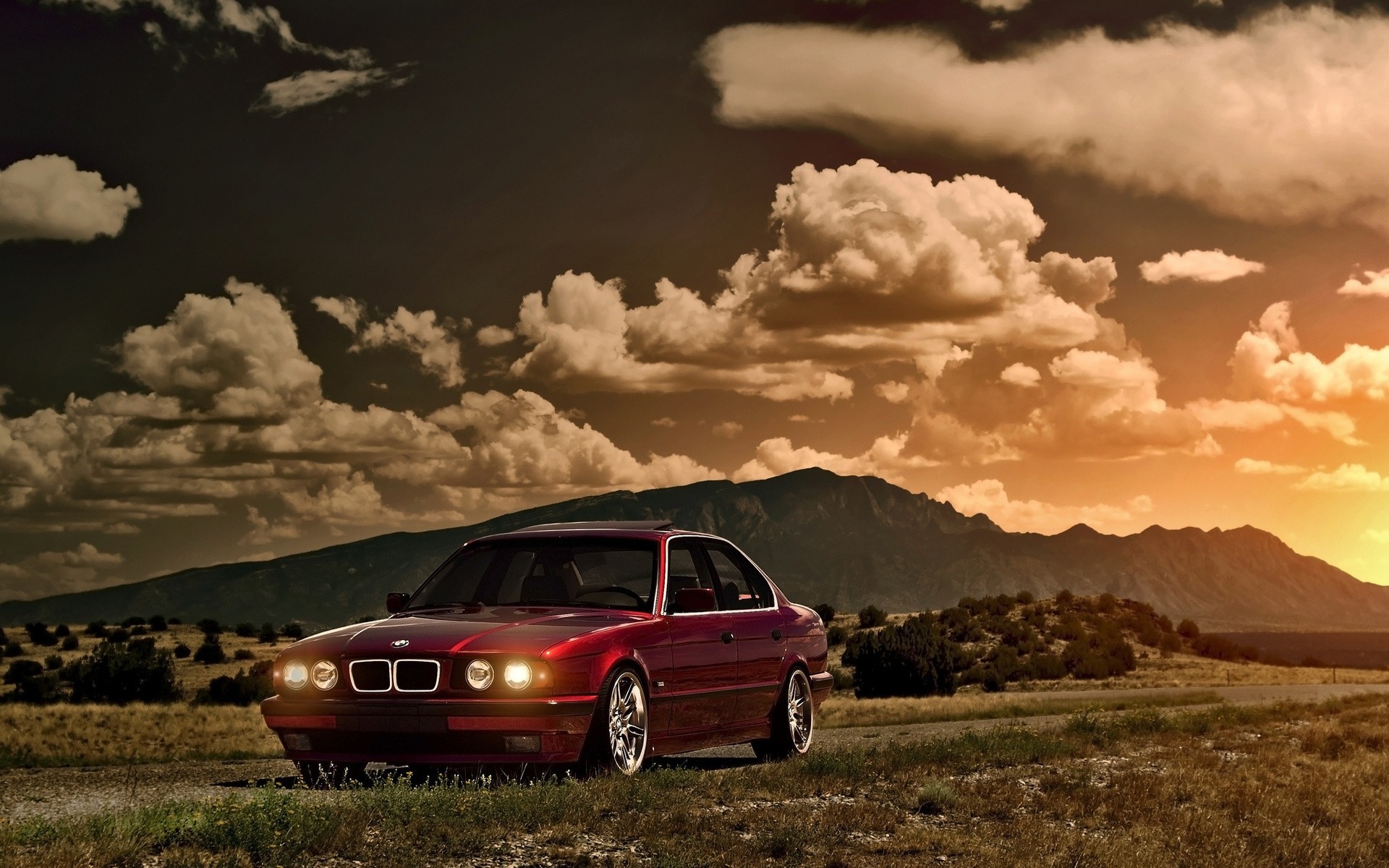 red sunset bmw highlight sun 5 series e34 front