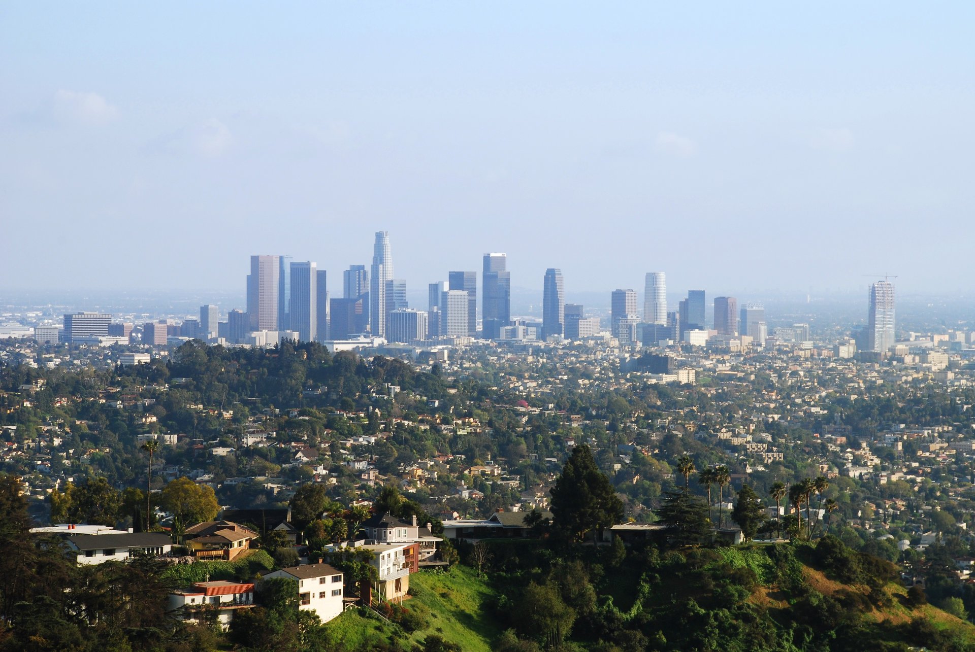 ca panorama rascacielos los angeles centro metrópolis casas parque estados unidos américa vista cielo ciudades