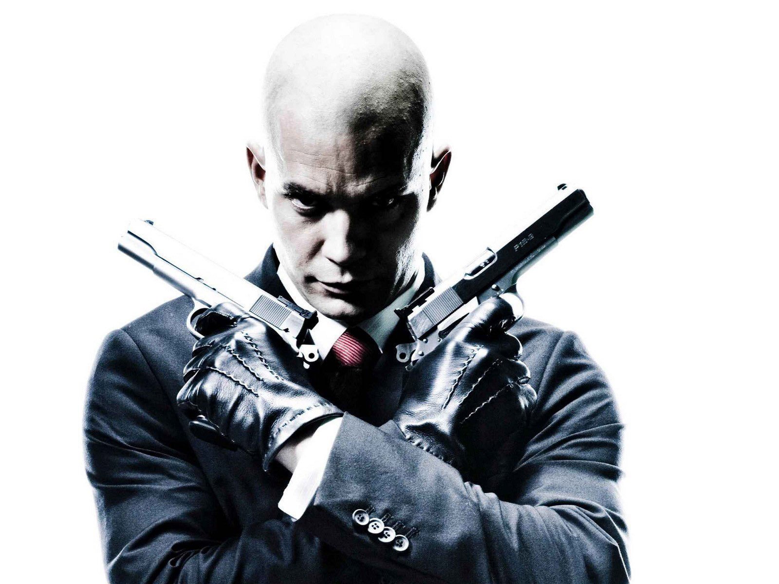 the film hitman white background guns bald male actor hero men actor