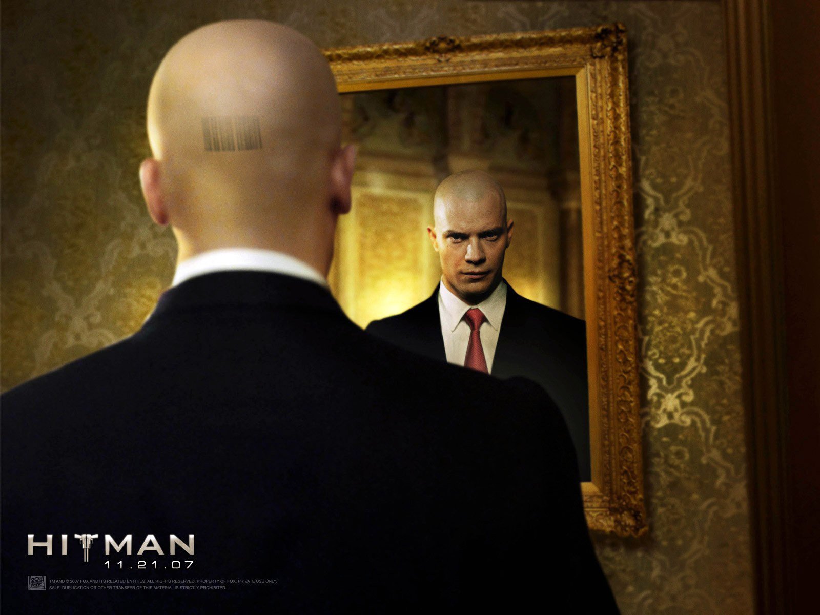 the film frame hitman mirror bald male reflection code wallpaper tie black jacket men actor