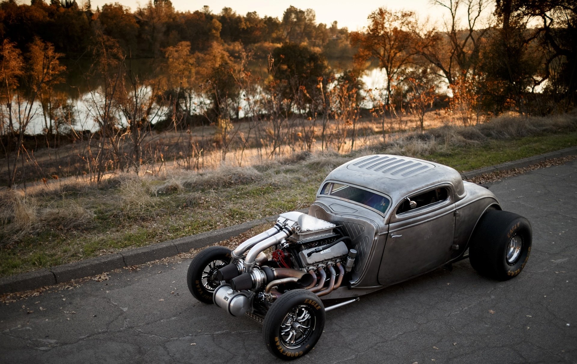 ford coupé 1934 twin turbo großer block v8 hot rod drag & drop-autos ansicht von oben