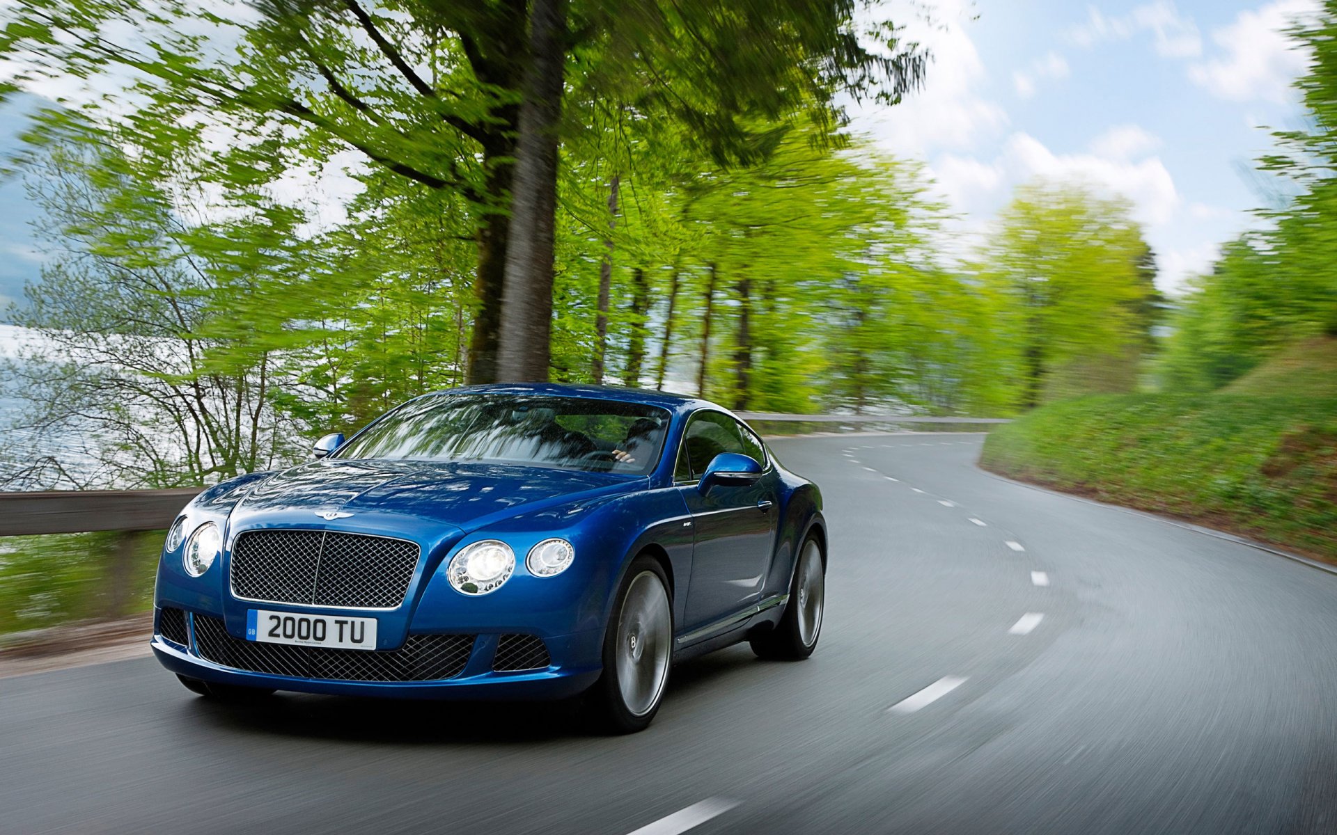 bentley continental gt auto blue road day cupe przednia maska