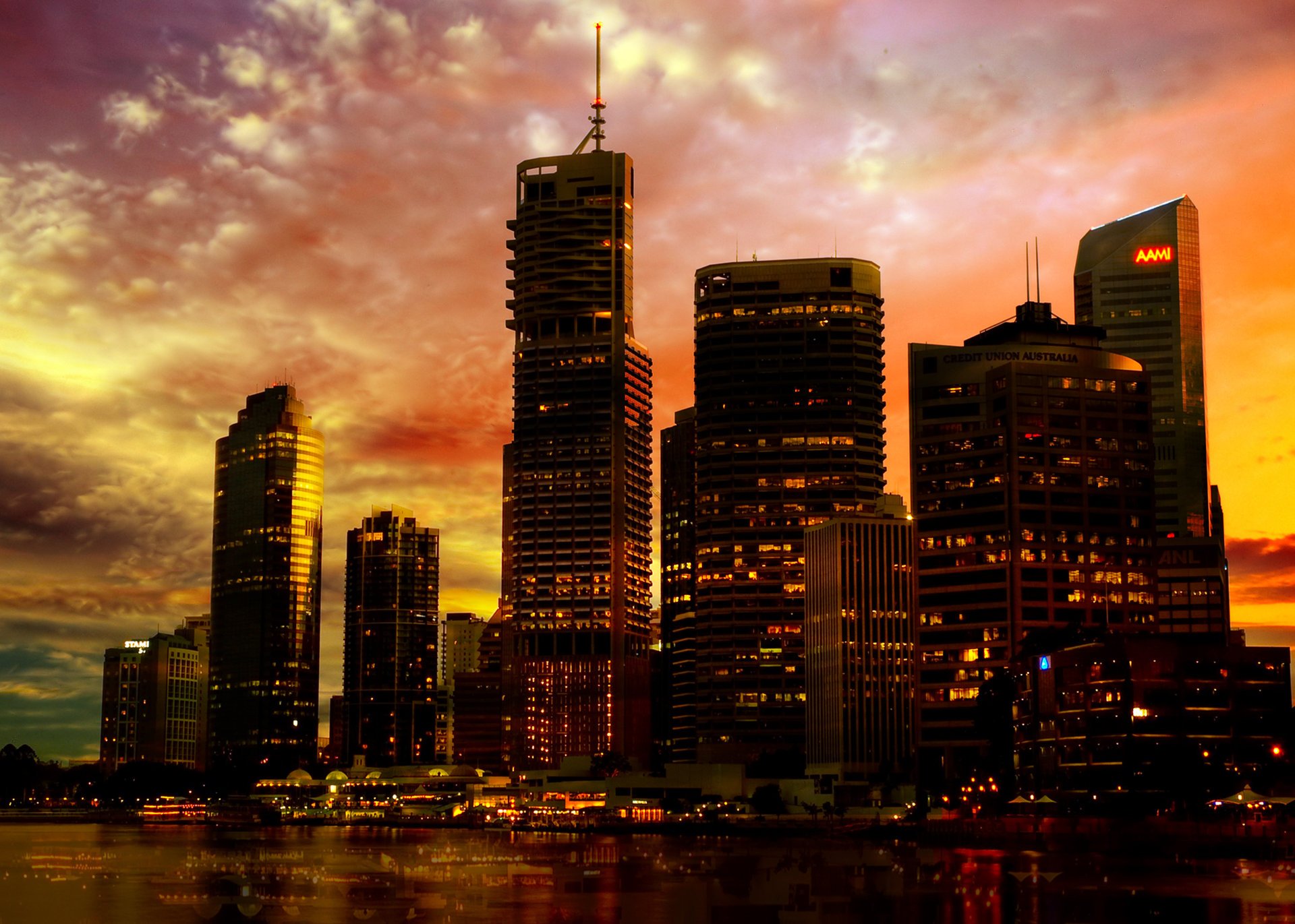 kyscraper city lights methevas australia stadt sunset city wallpaper autralia metropole wolkenkratzer abend lichter rosa himmel nachthimmel