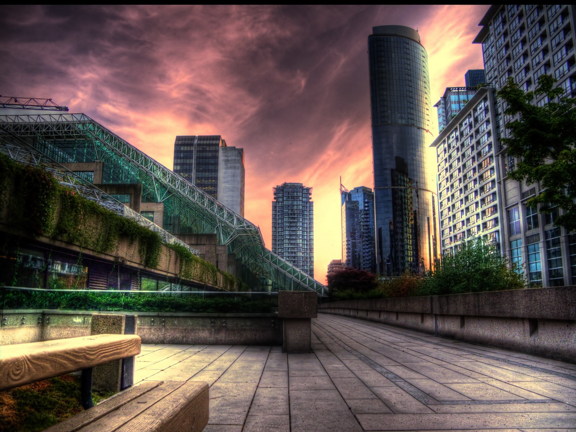 kyscraper buildings sunset