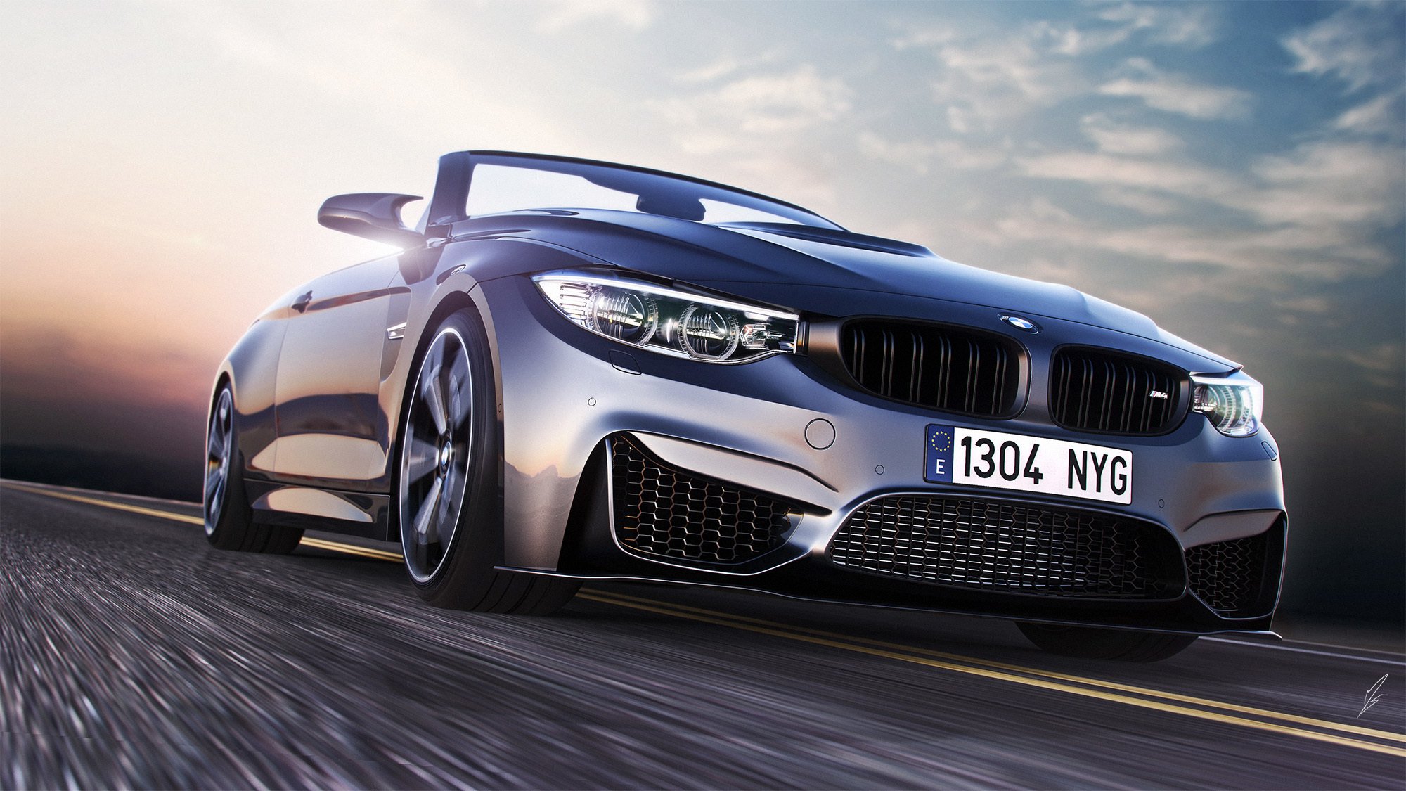 bmw m4 convertible sport car front road speed