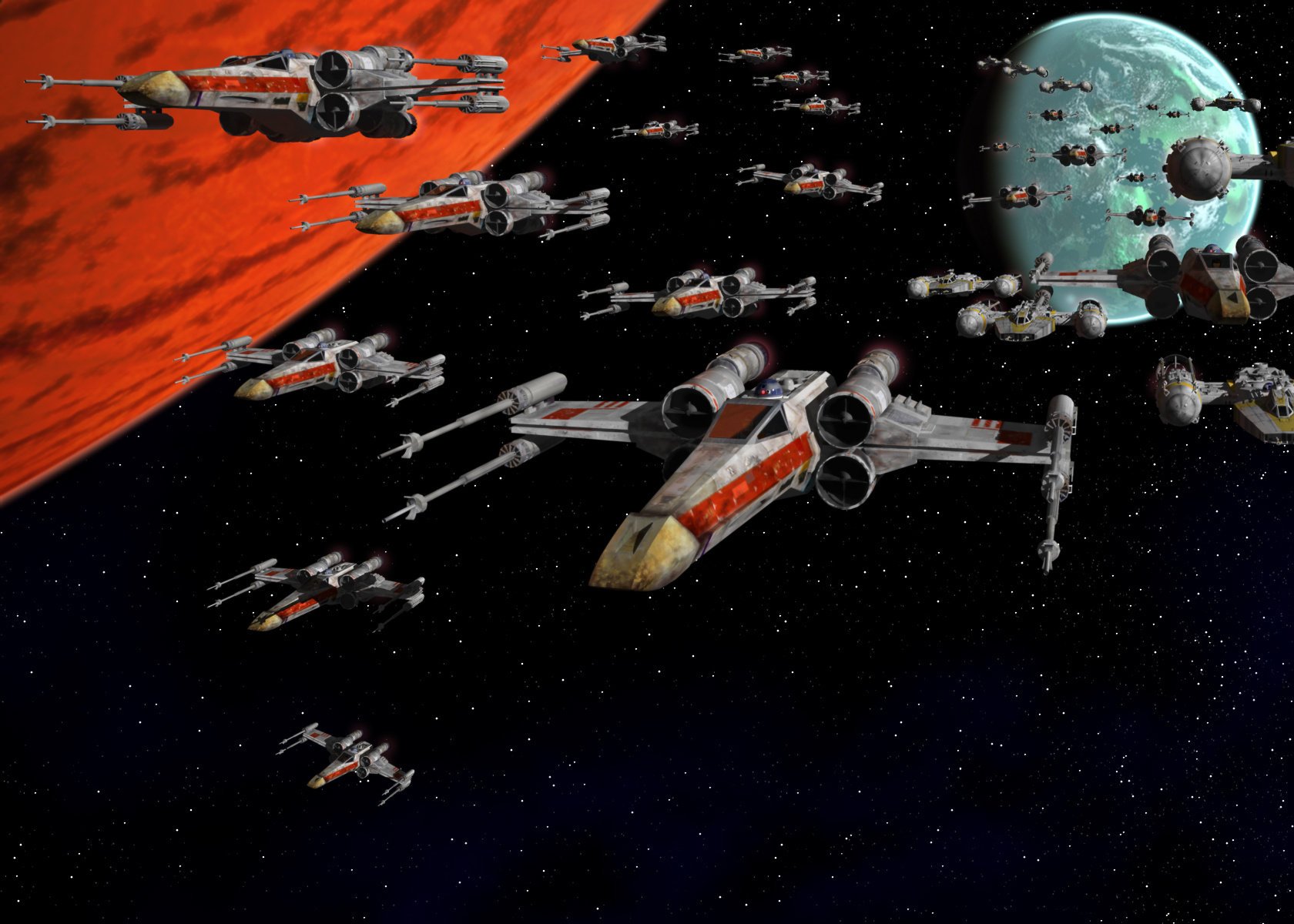 tar wars yavin 4 star wars x-wing rebeldes flota planeta ficción película