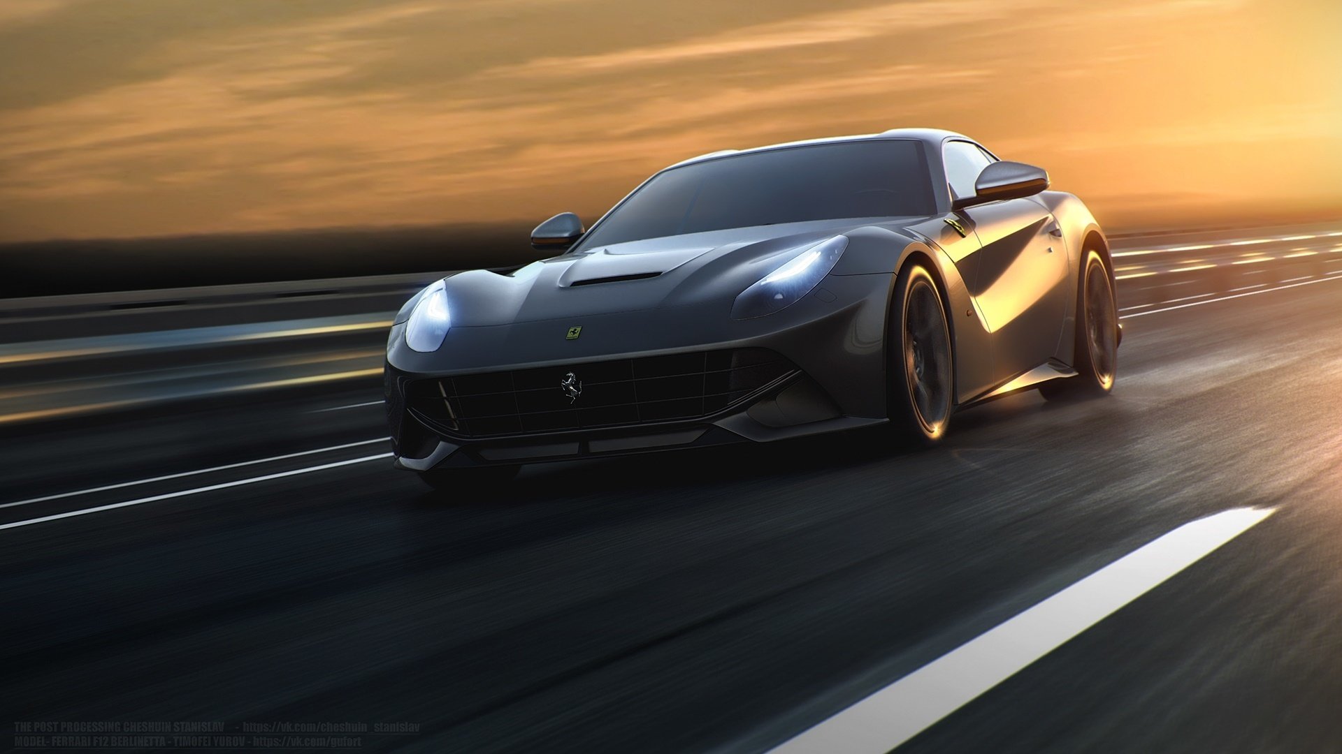 ferrari f12 berlinetta front silver sun speed road