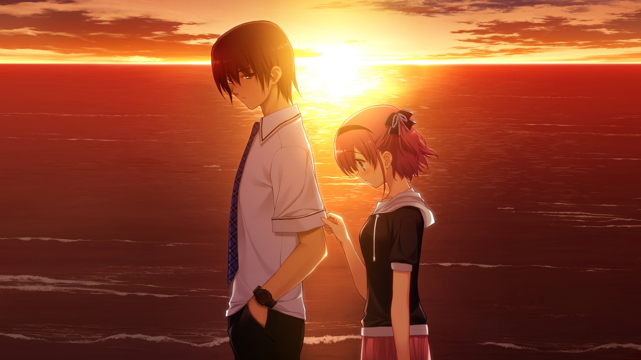 anime excuses deux humeur soir coucher de soleil amour couple mer