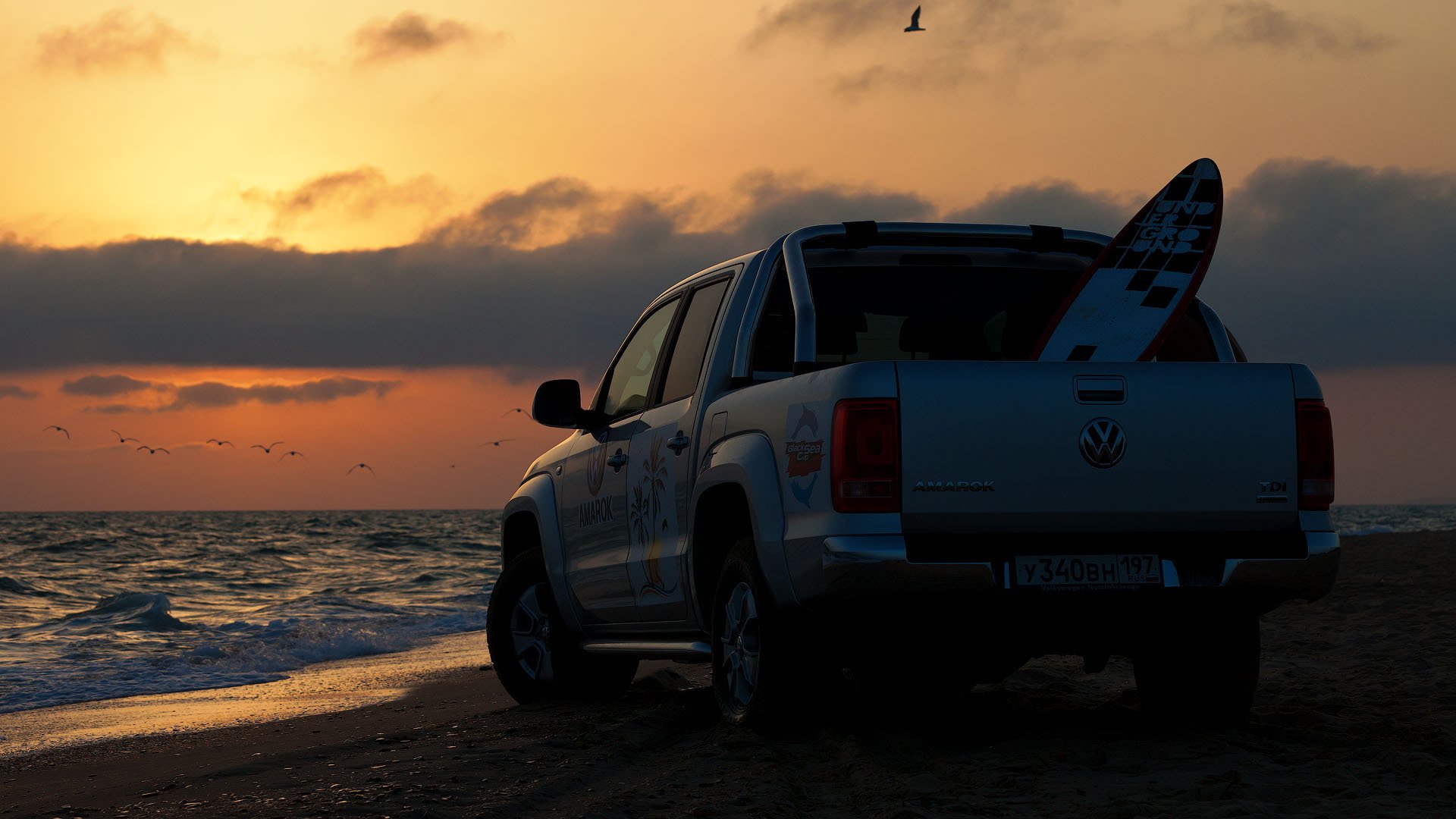 pick-up mare spiaggia gabbiani