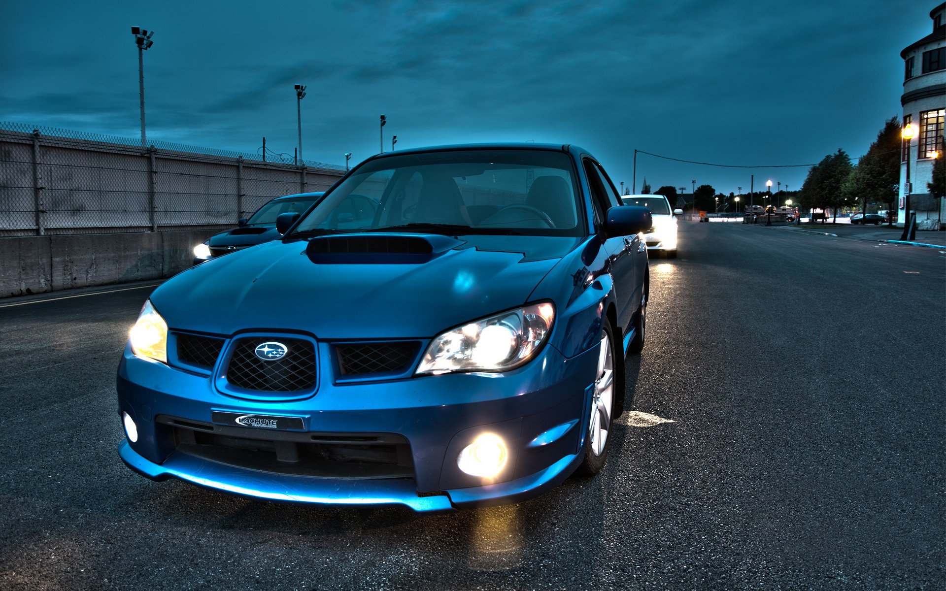 ubaru subaru evening light tuning blue car car headlights clouds passenger cars cars auto motor transport