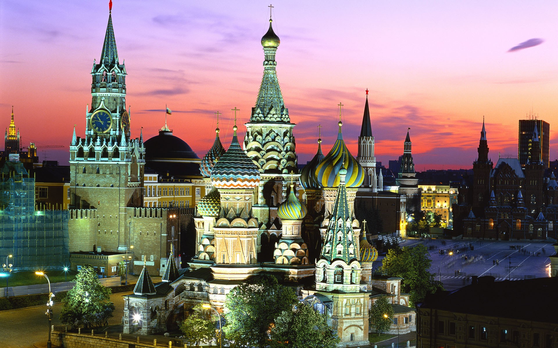 moscow spasskaya tower st. basil s cathedral russia red square