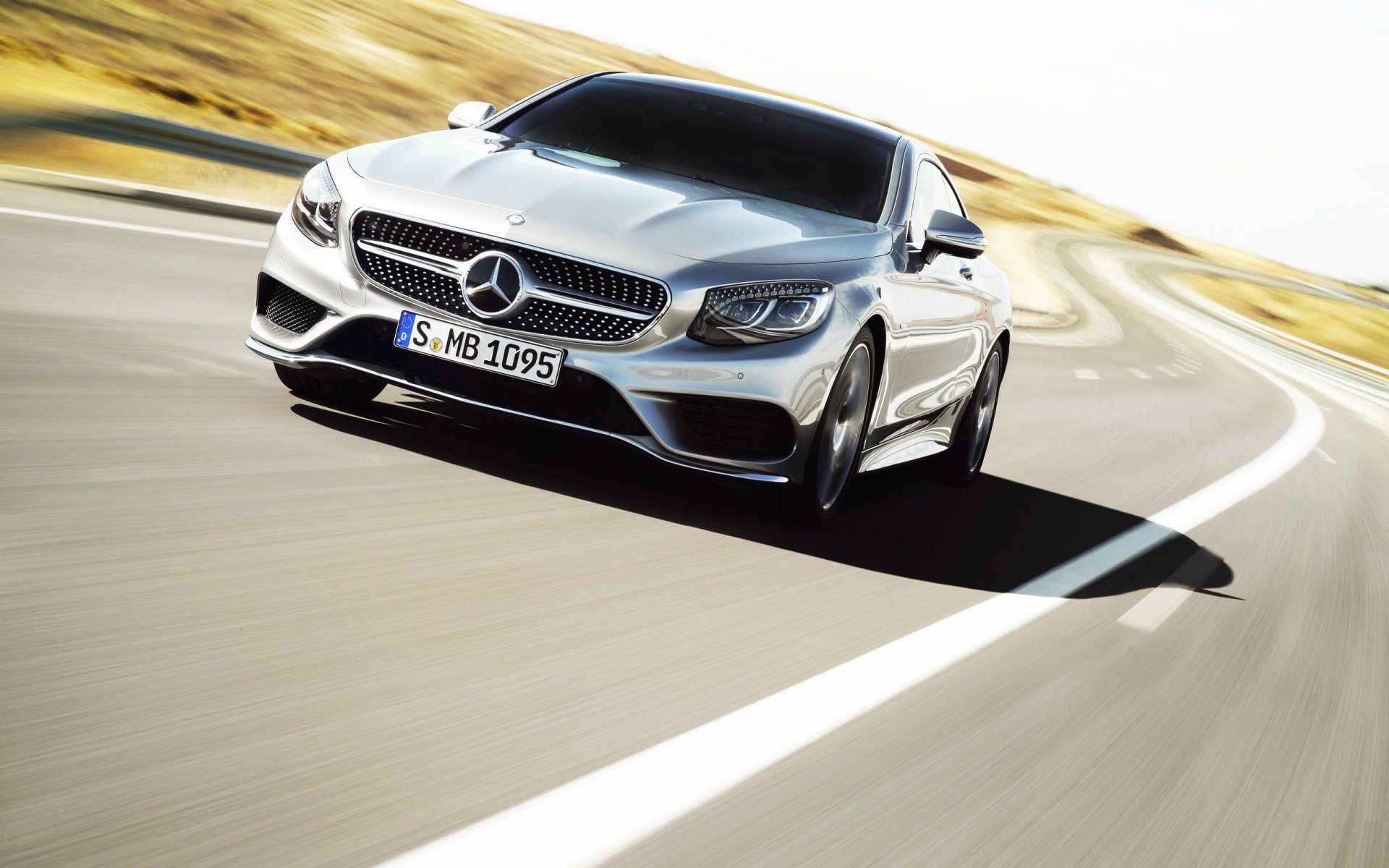 mercedes-benz s-class coupe mercedes car silver in motion road front logo