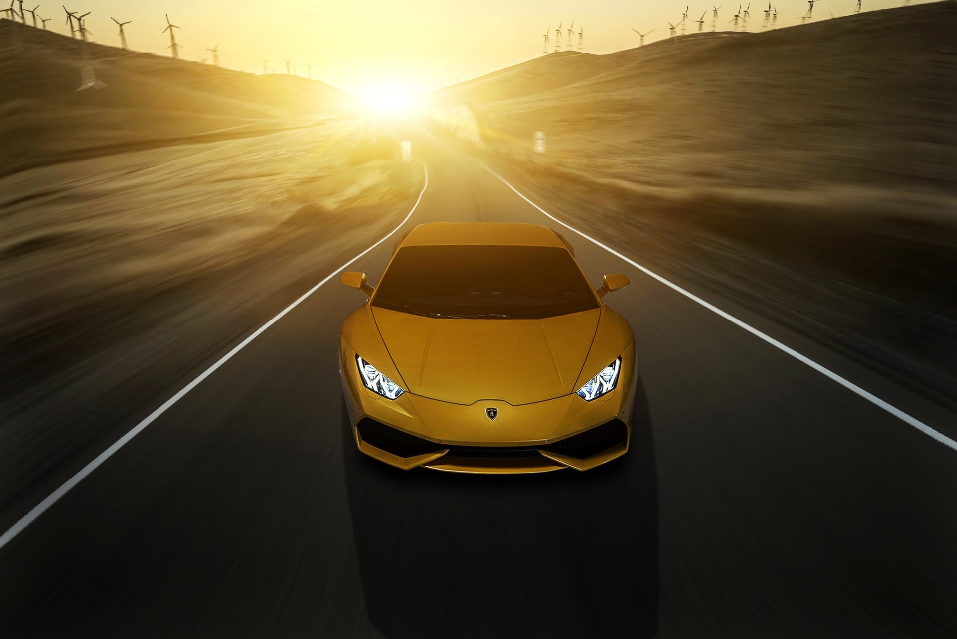 lamborghini huracan lp 610-4 lb724 zachód słońca żółty przód