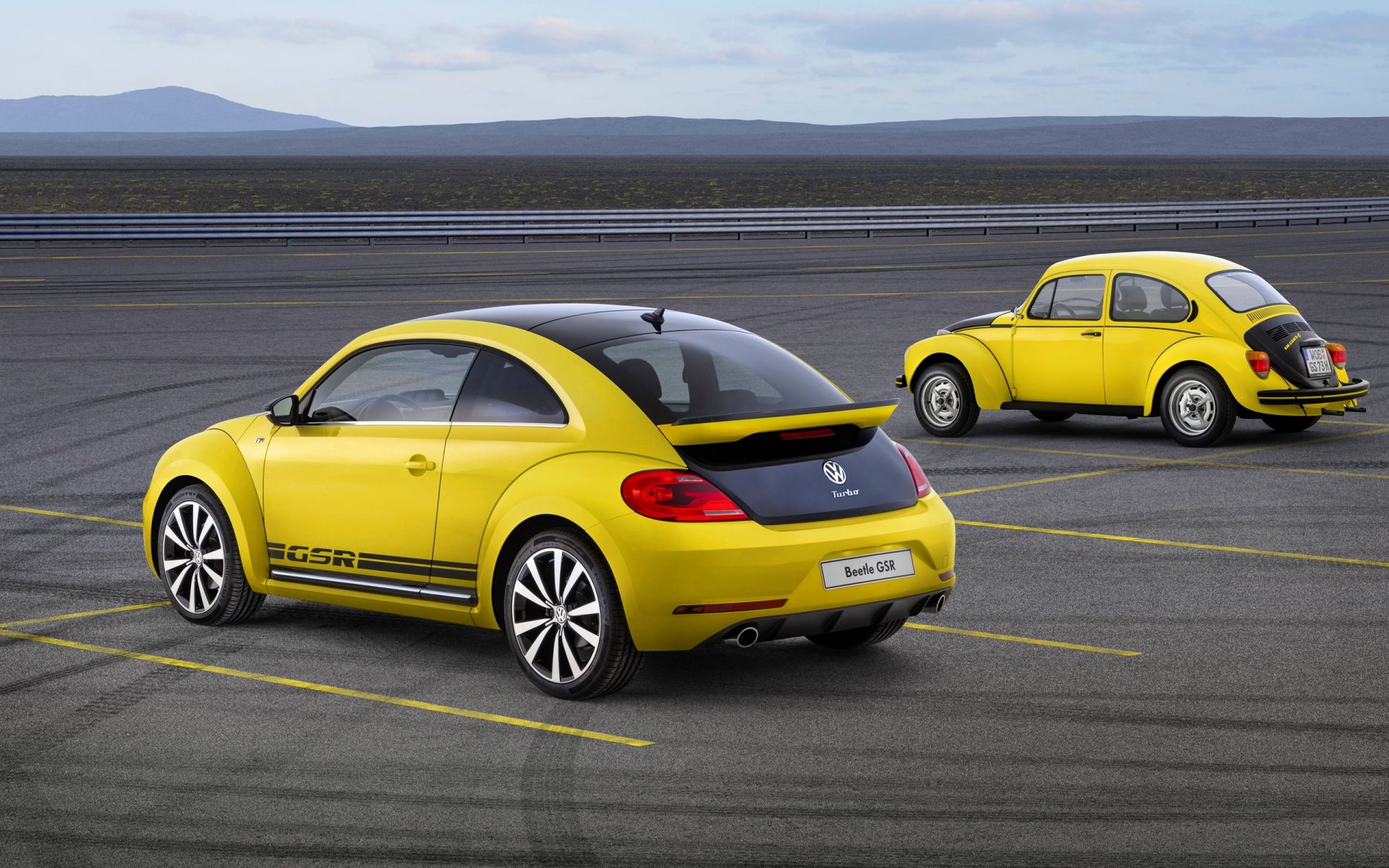 volkswagen beatle gsr two yellow retro beetle