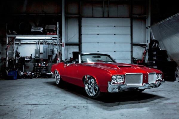 Vintage muscle car in garage