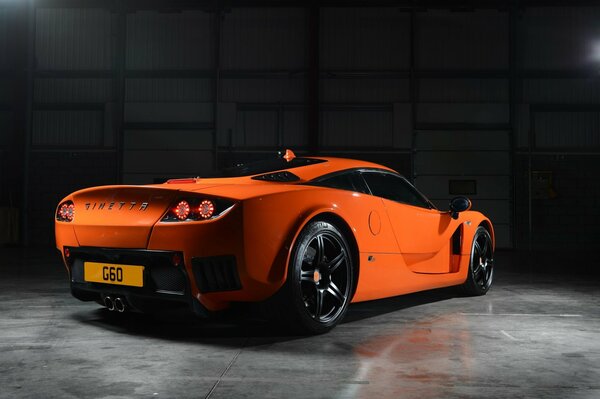 A picture of a stylish ginetta g60 sports car in the garage