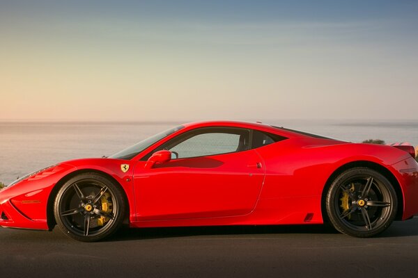 Red Ferrari with yellow calipers