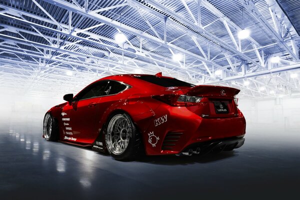 Sintonizado Lexus RC-F, rojo Lexus RC-F en Tuning, rojo Lexus RC-F en hangar, rojo Lexus RC-F bajo los sofitos