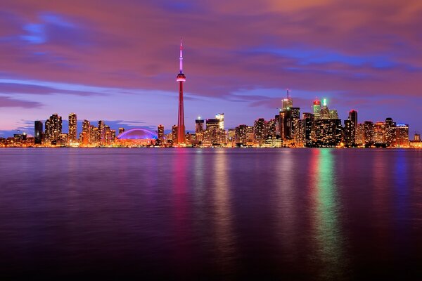 Panorama of the coast with a tower in Toronto