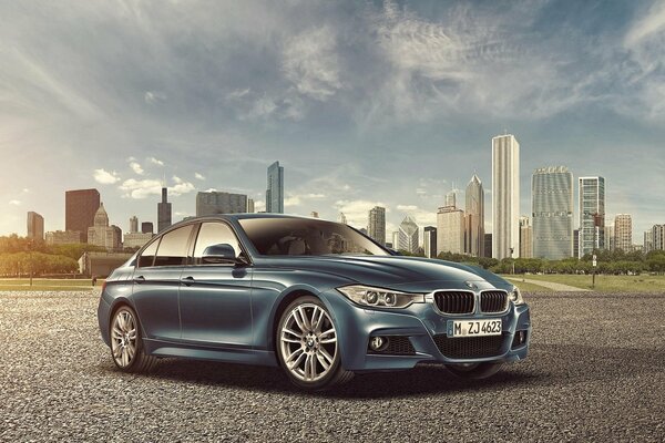 New BMW 3 series on the background of the city