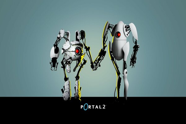 Los robots de portal 2 se toman de la mano