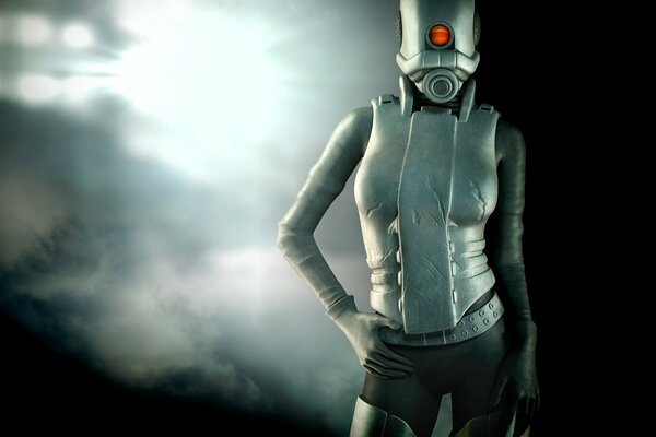 Cyborg robot dziewczyna z czerwonym okiem